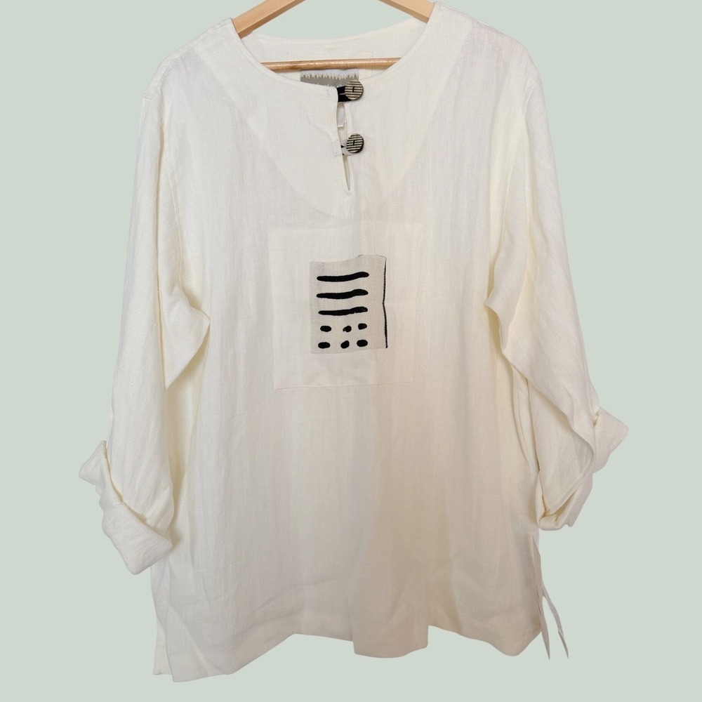 VTG RARE Coldwater Creek White Linen Tunic Top Lagenlook XL Made in USA NWT